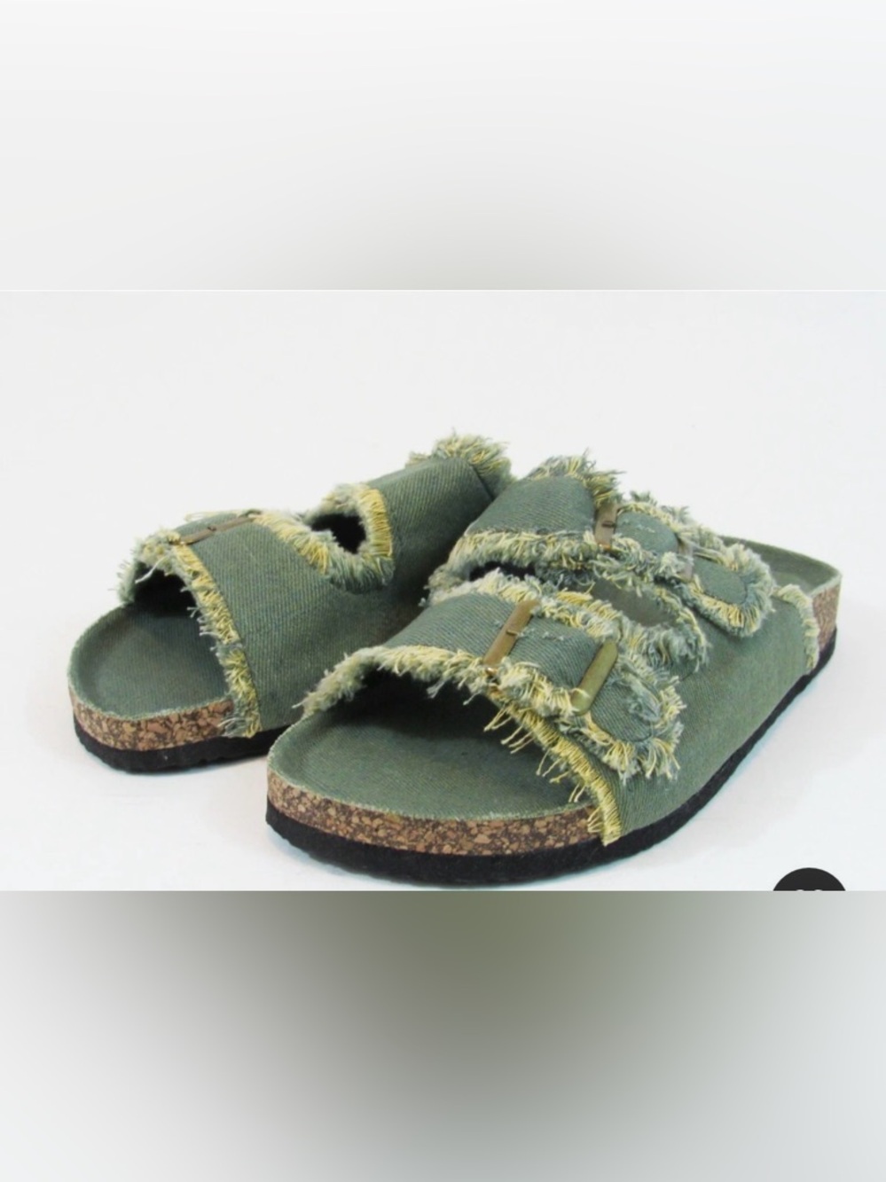 Frayed Canvashippie boho  Slide Sandals in Green by Olivia Miller